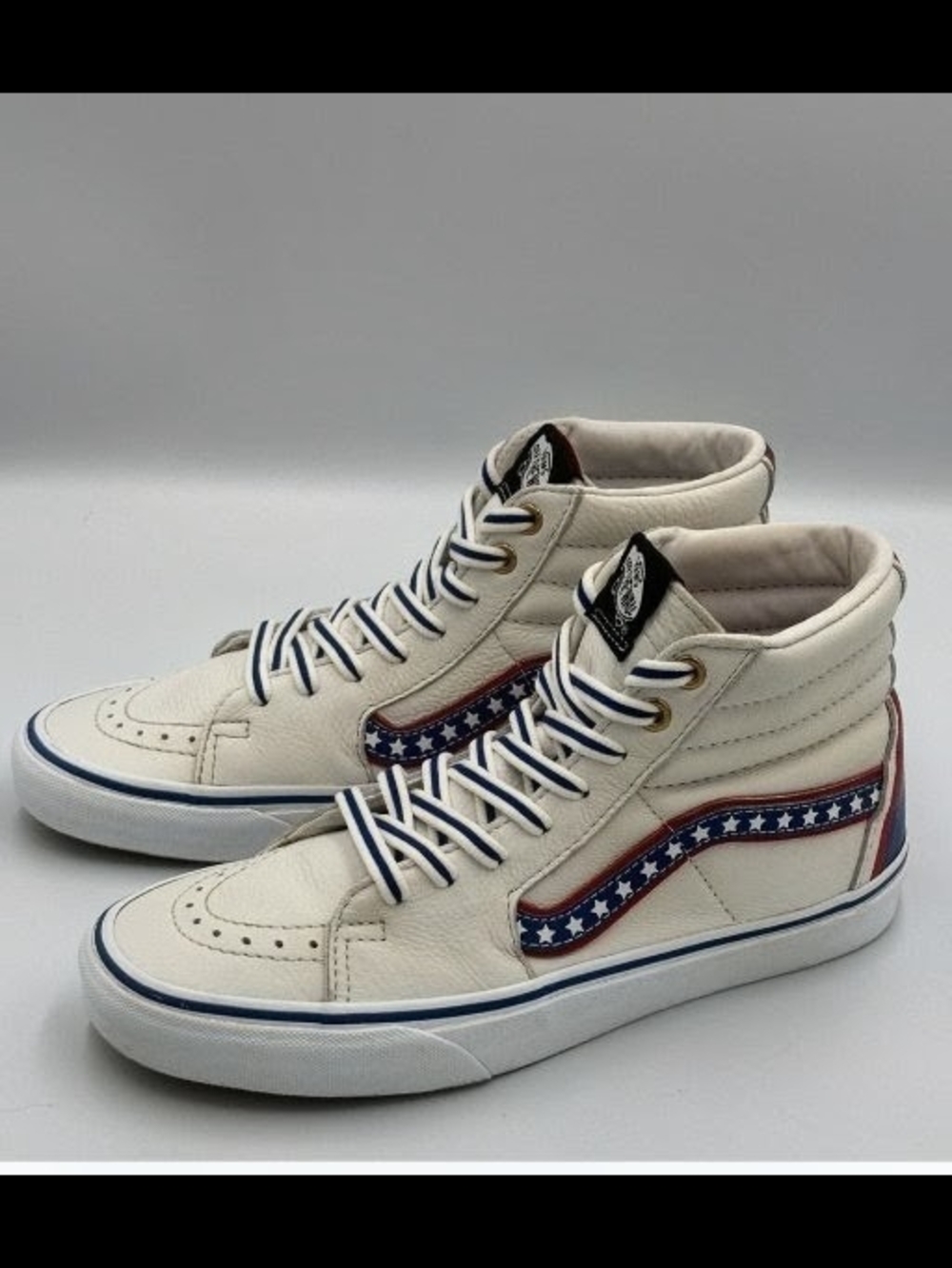 Vans White High-Top Sneakers with Red & Blue Star Stripe